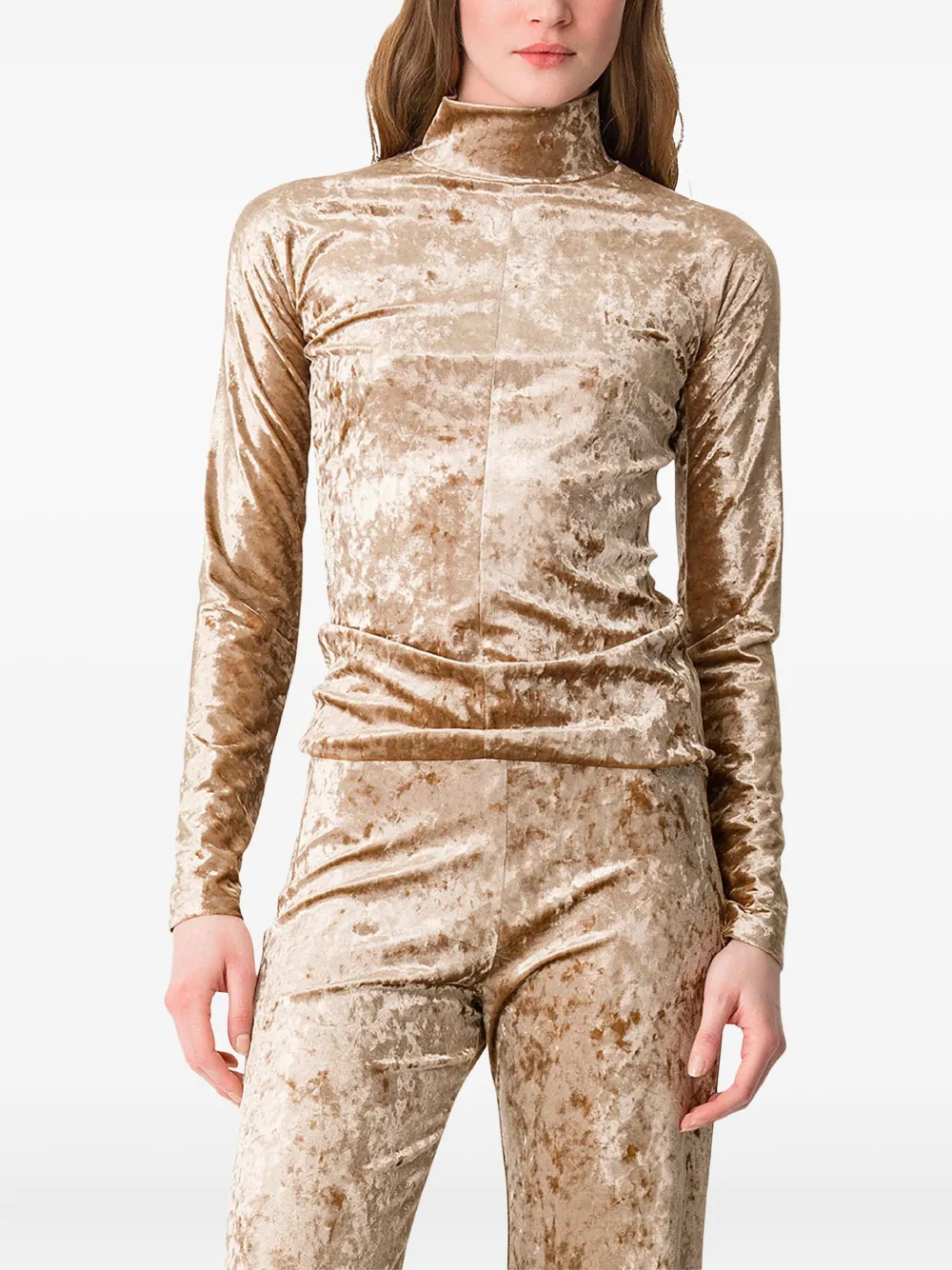 Forte Forte crushed-velvet high-neck top - Goud
