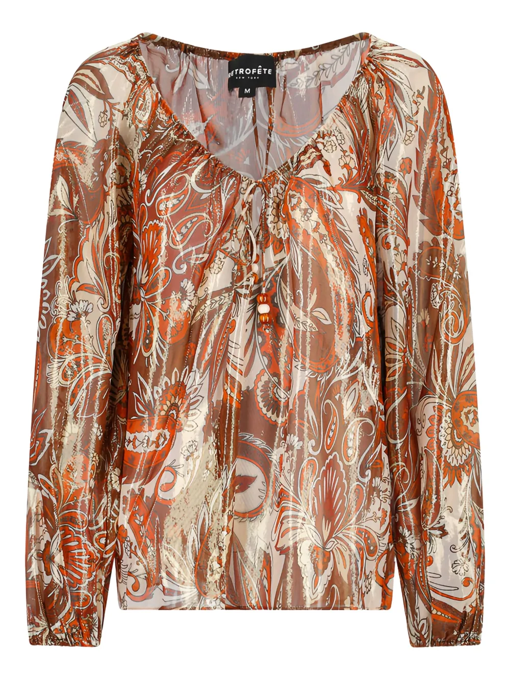 Retrofete Metallic blouse met paisley-print Bruin