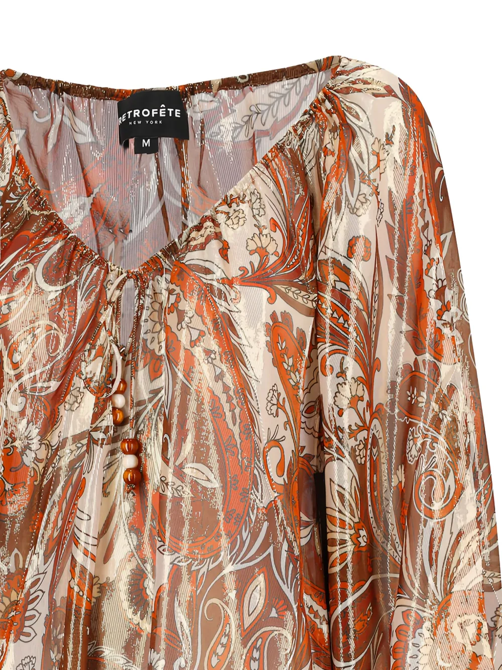 Retrofete Metallic blouse met paisley-print Bruin