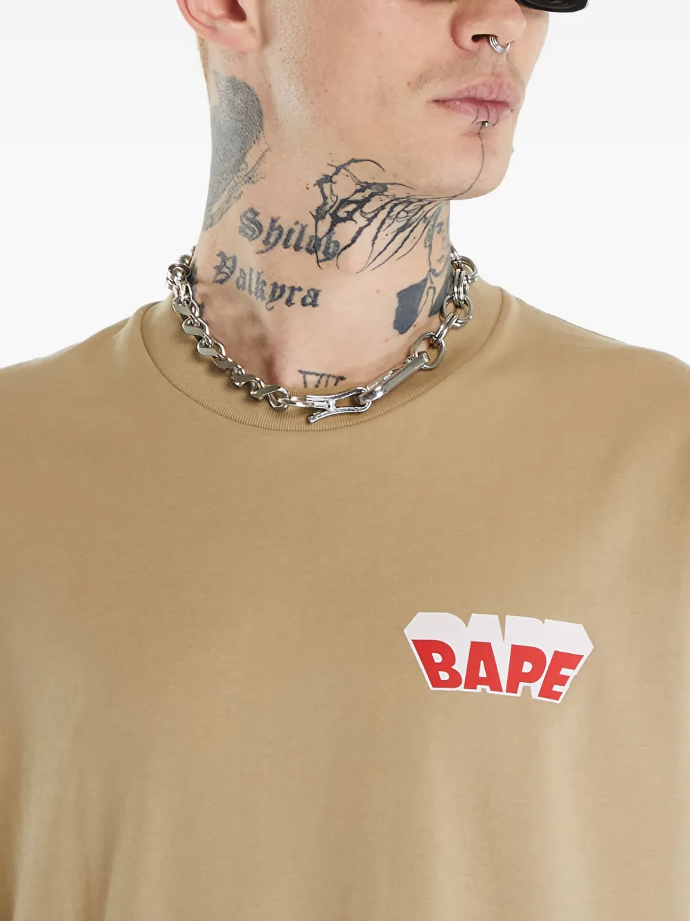 A BATHING APE Bape logo T-shirt Beige