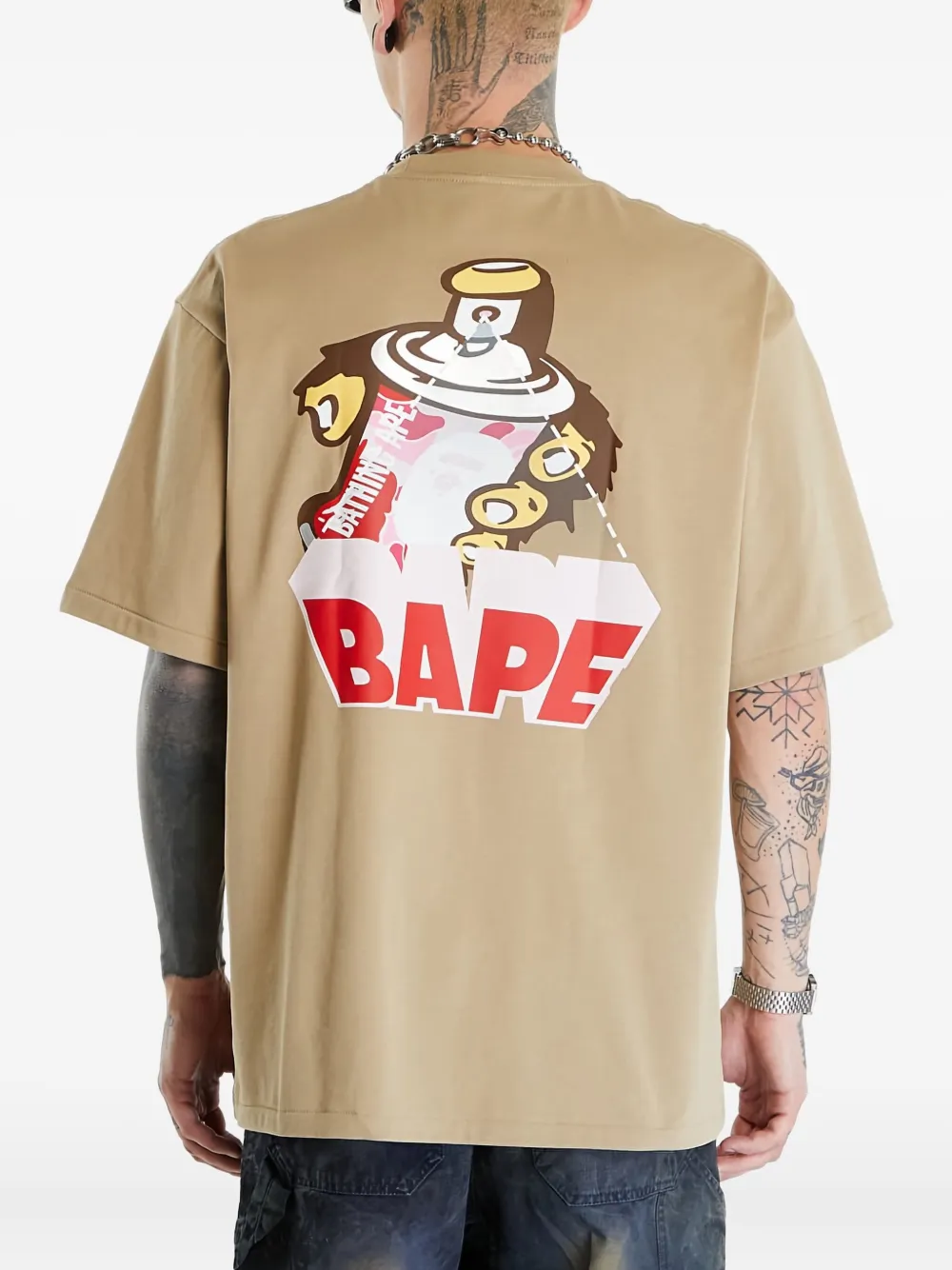 A BATHING APE Bape logo T-shirt Beige