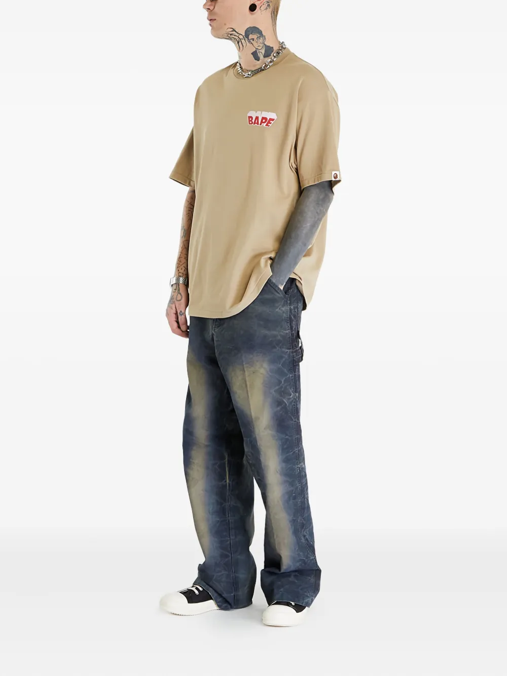 A BATHING APE Bape logo T-shirt Beige