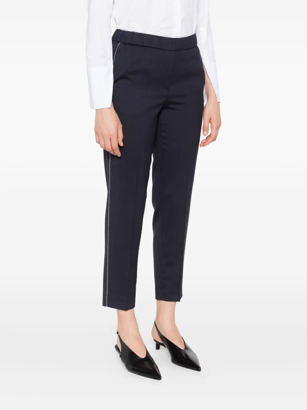 Peserico Broek met zijstreepen elastische taille Blauw