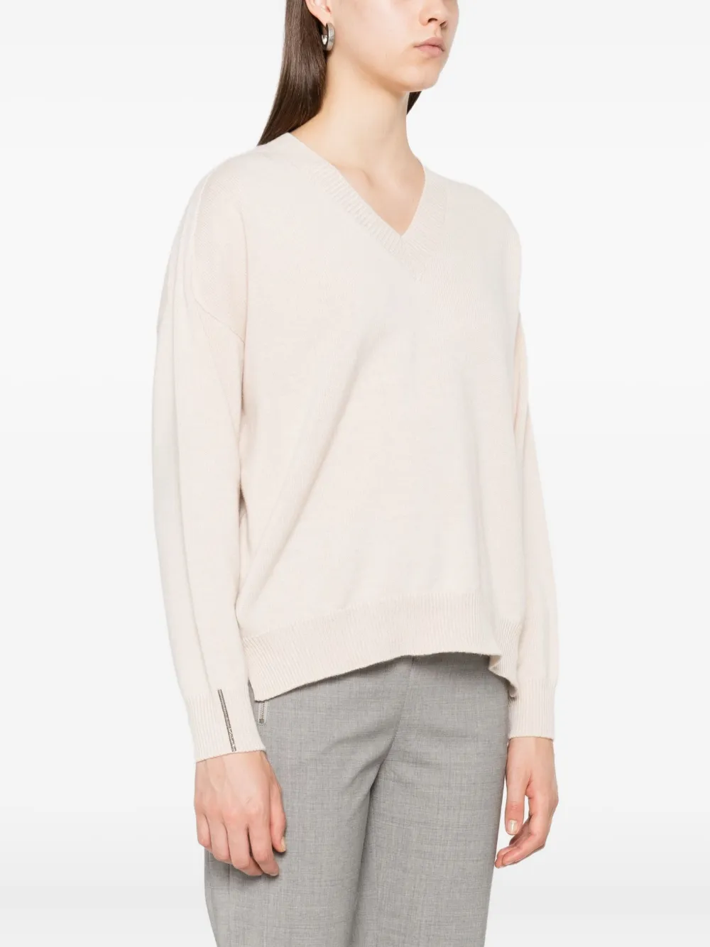 Peserico Kasjmier trui met V-hals Beige