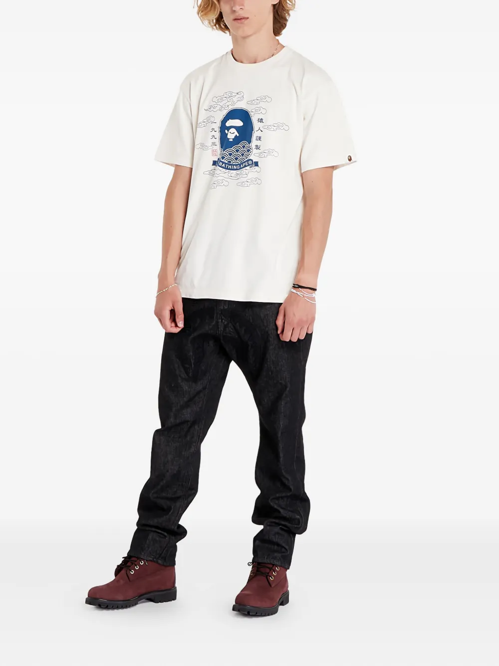 A BATHING APE Jeans met geborduurde haaienkop Zwart