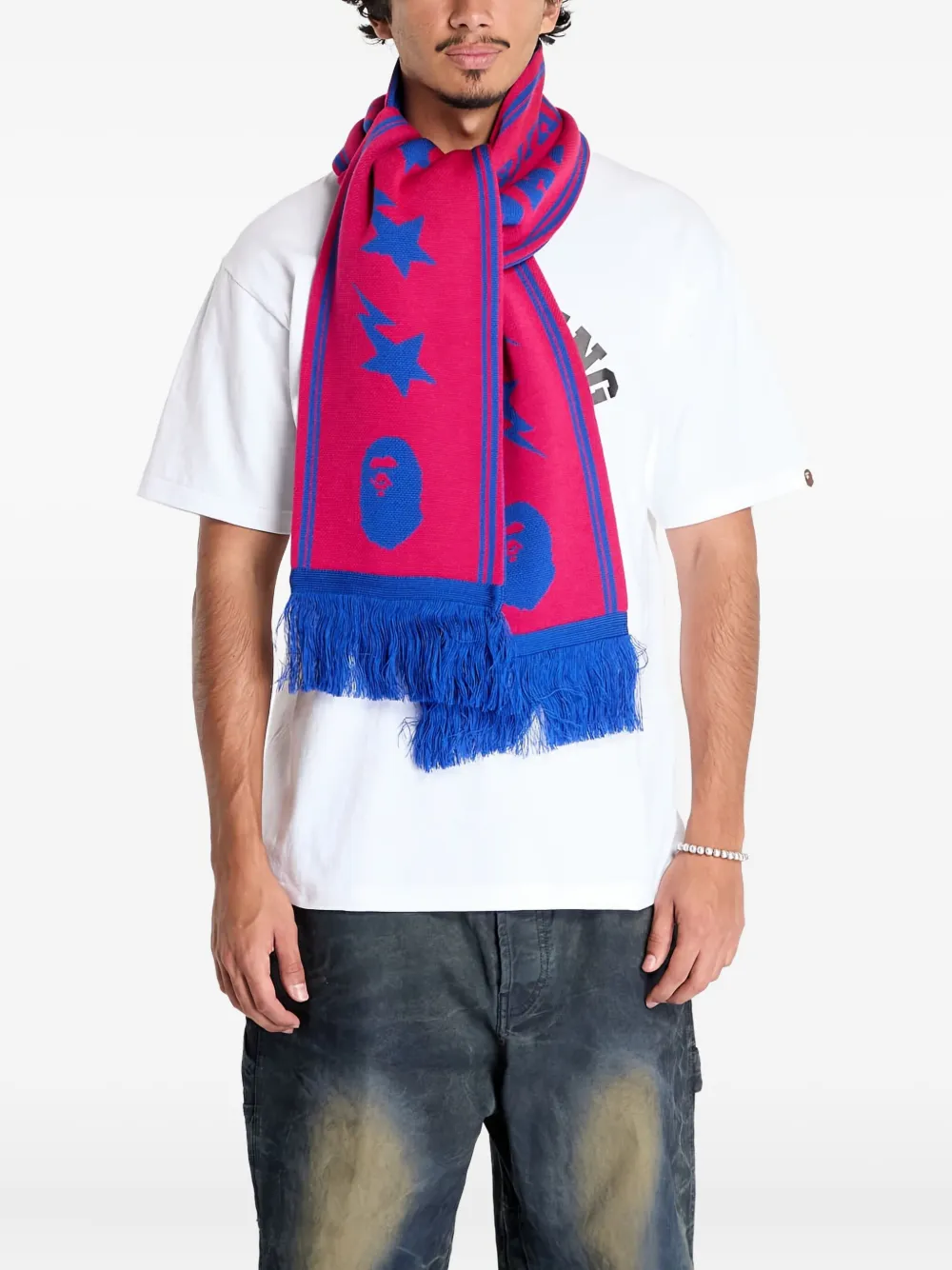 A BATHING APE logo-jacquard scarf Roze