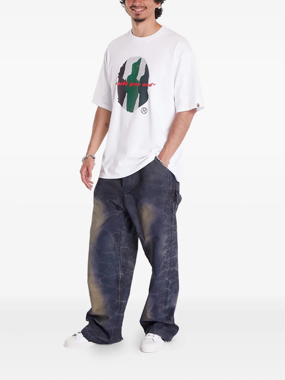 A BATHING APE T-shirt met haaienprint Wit