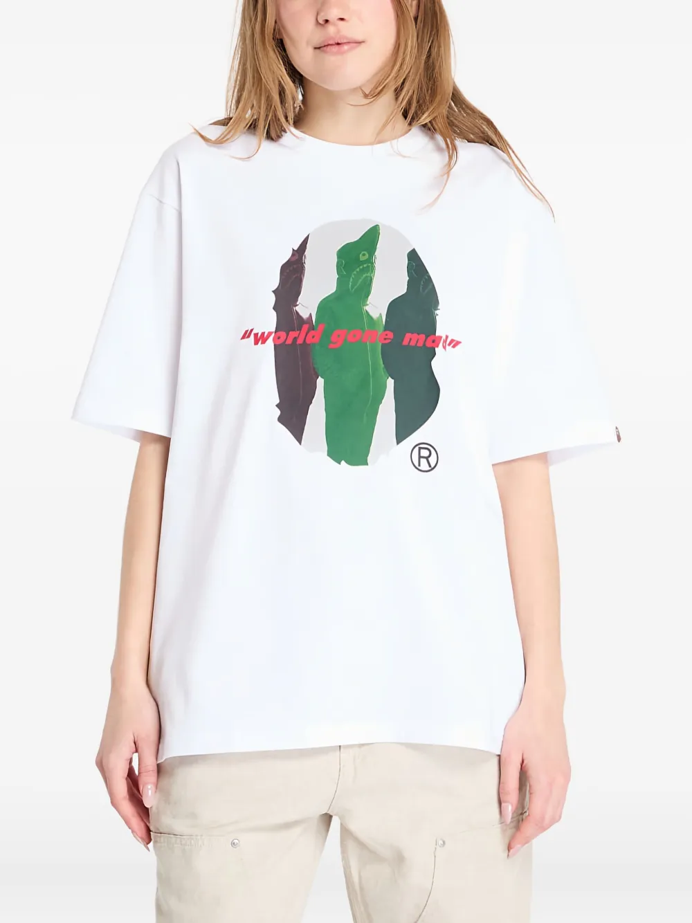 A BATHING APE T-shirt met haaienprint Wit