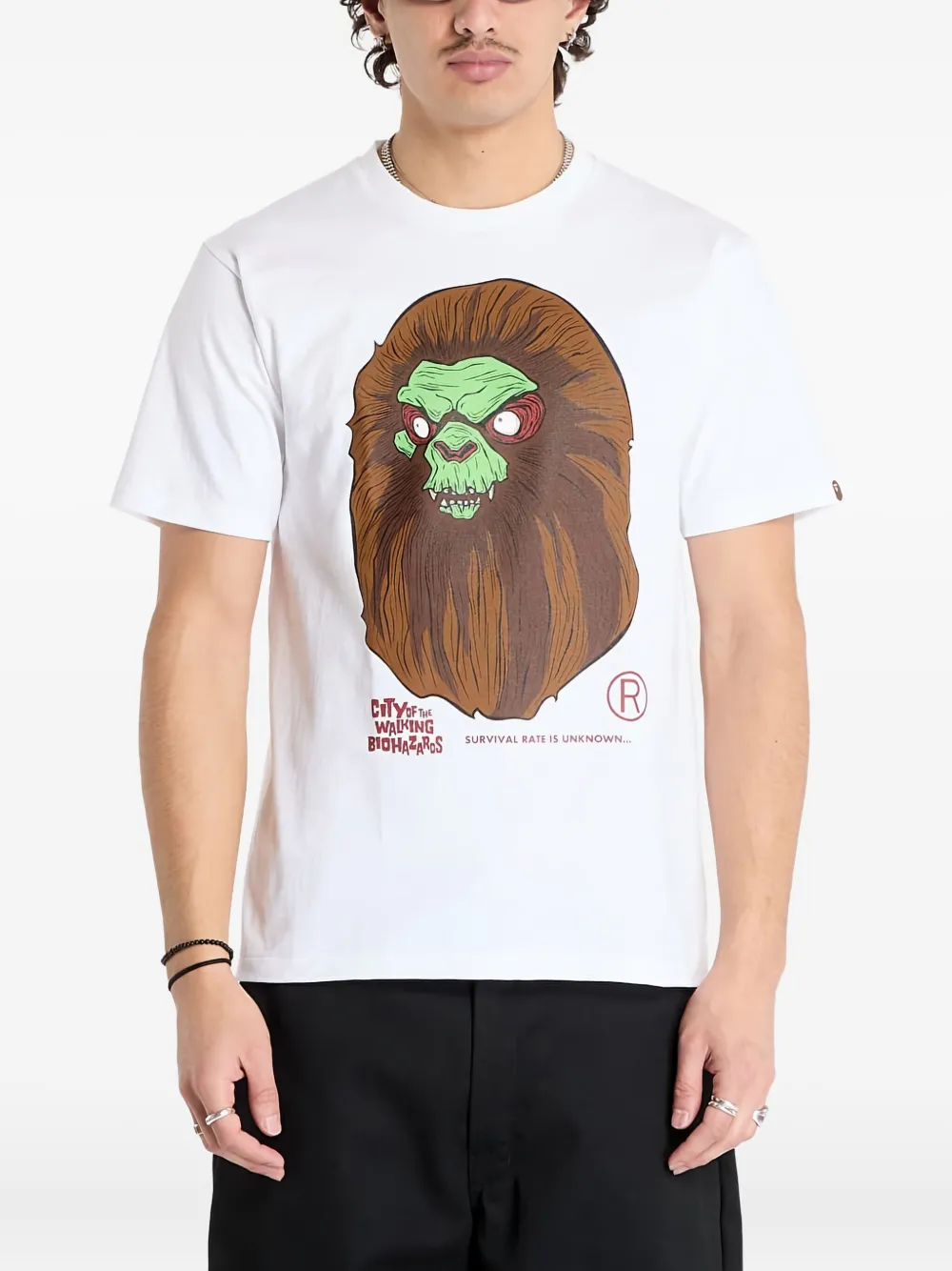 A BATHING APE mad face ape head T-shirt Wit