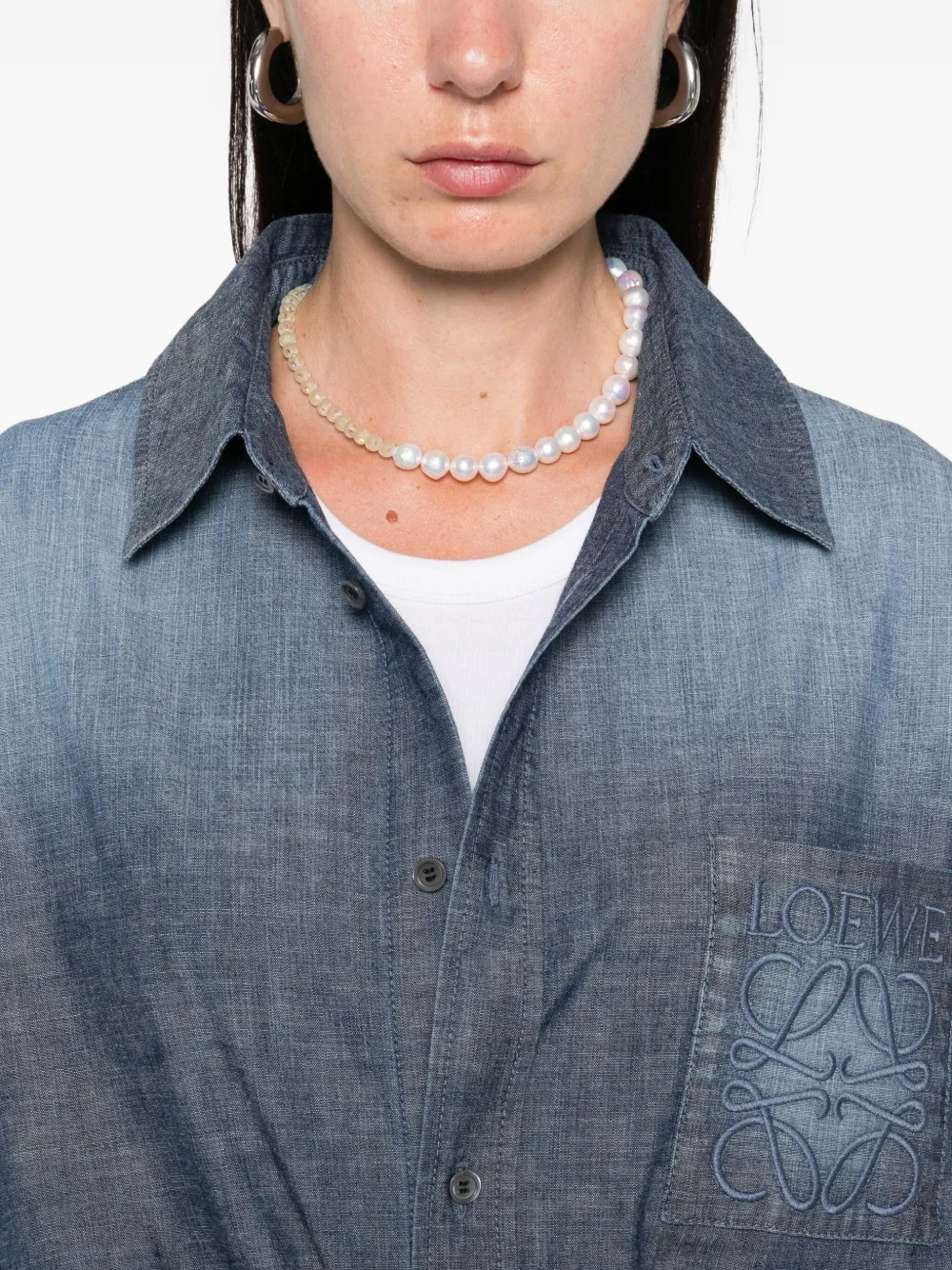 LOEWE Denim overhemd met borduurwerk Blauw