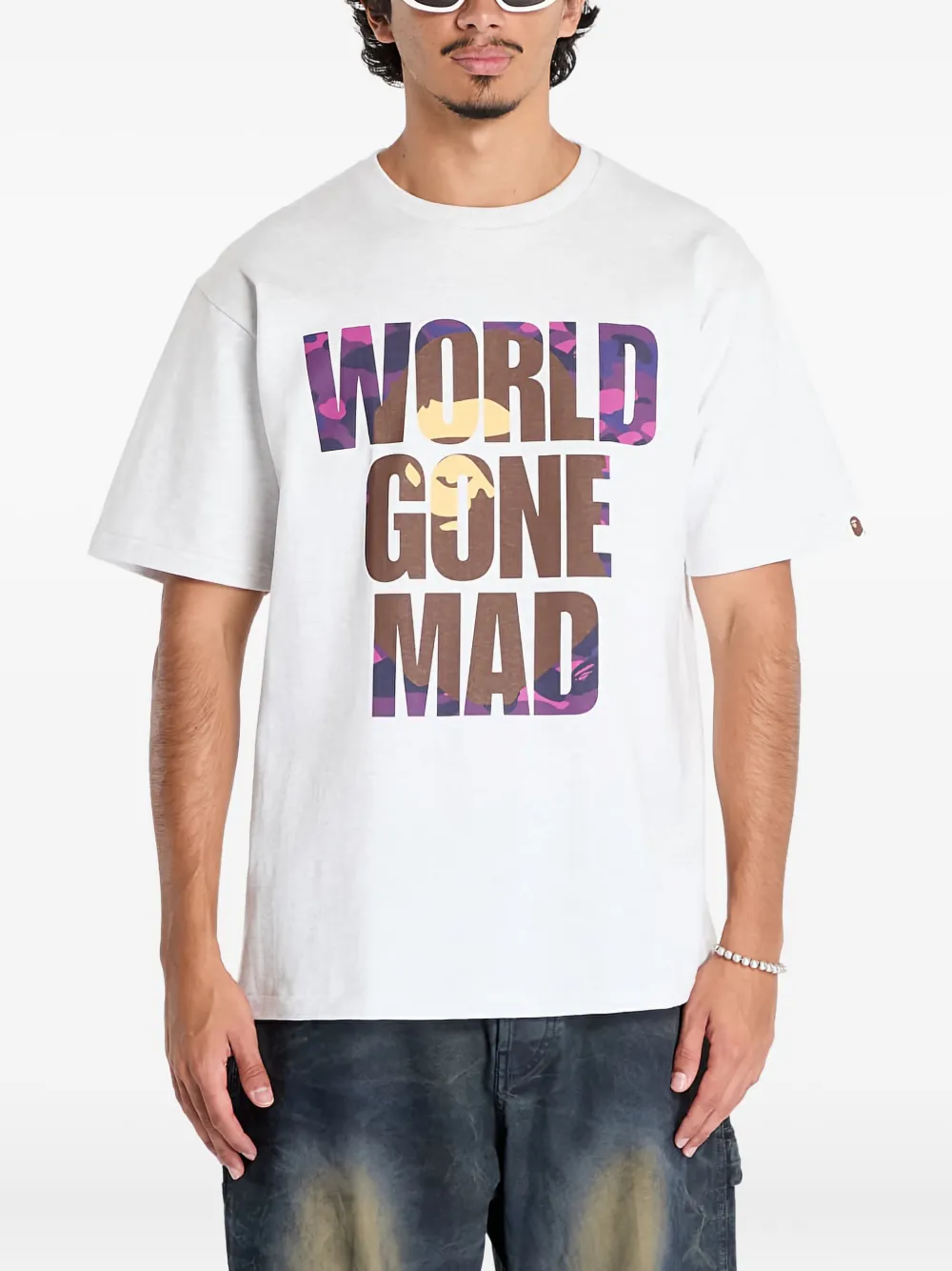 A BATHING APE Color Camo WGM Ape Head Overlap katoenen T-shirt Grijs