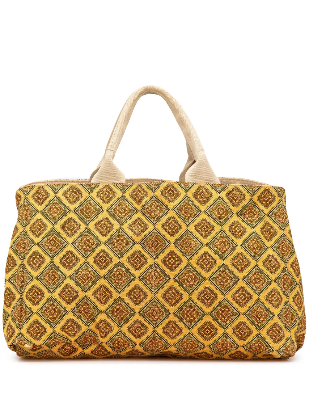 Prada Pre-Owned 2013-2025 ラージ キャンバス プリント カナパ サッチェルバッグ - イエロー Prada Pre-Owned 2013-2025 ラージ キャンバス プリント カナパ サッチェルバッグ - イエロー
