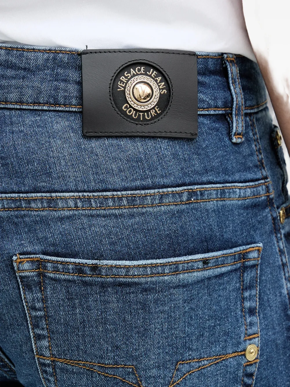 Versace Jeans Couture Jeans met logopatch en riemlus Blauw