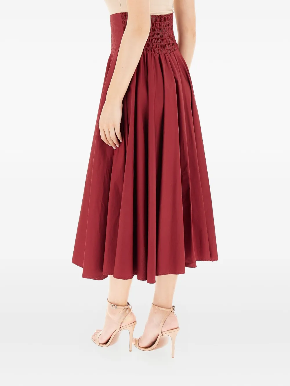 Vicolo Shirred Midi Skirt In Red
