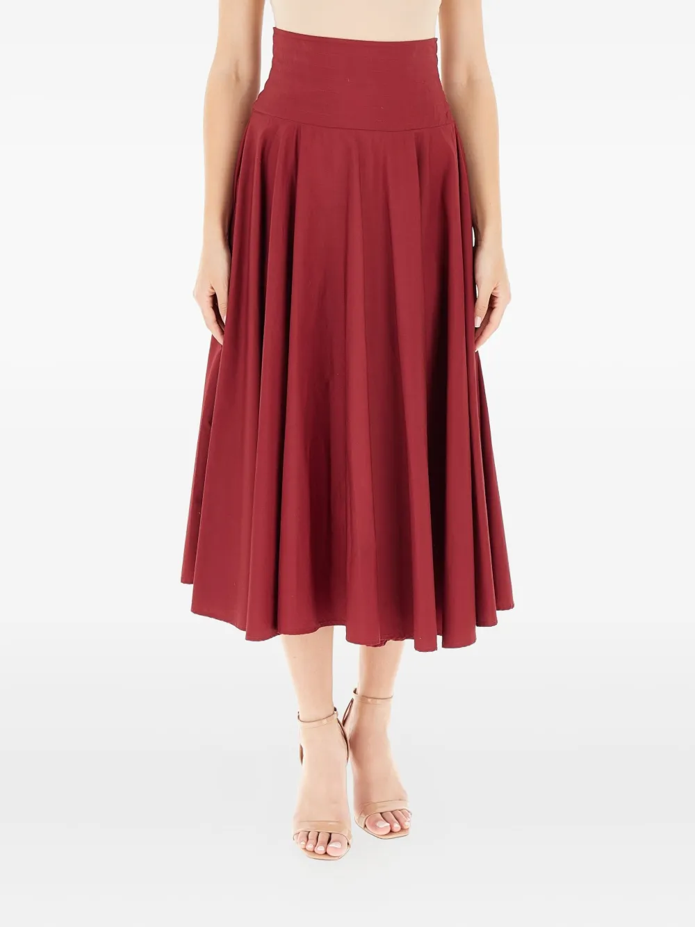 Vicolo Shirred Midi Skirt In Red