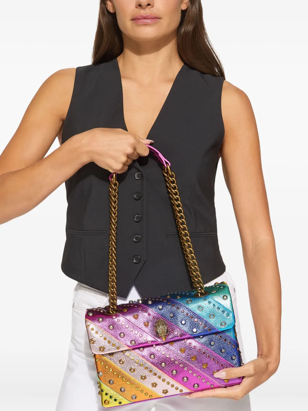 Kurt Geiger London large Kensington studded shoulder bag Roze