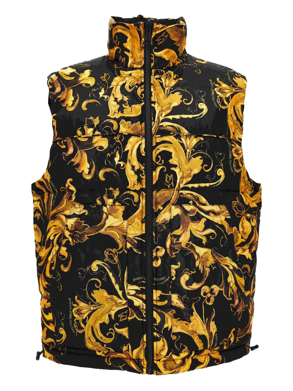 Versace Jeans Couture Barocco-print Puffer Vest In Black