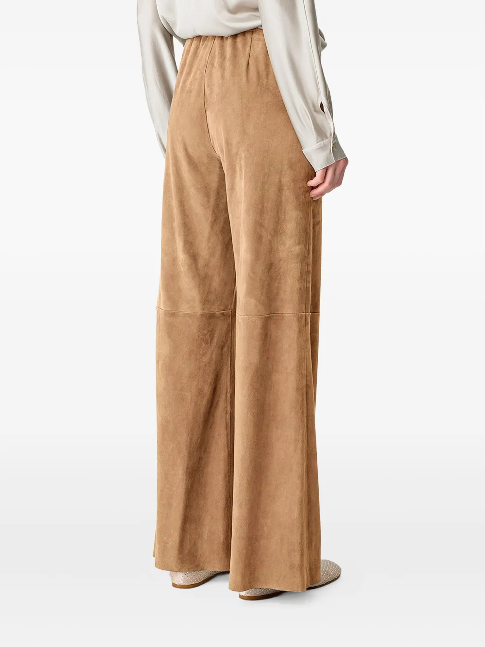 Forte Forte Light Suede Wide-leg Trousers With High Waist And Seam Detailing In Brown