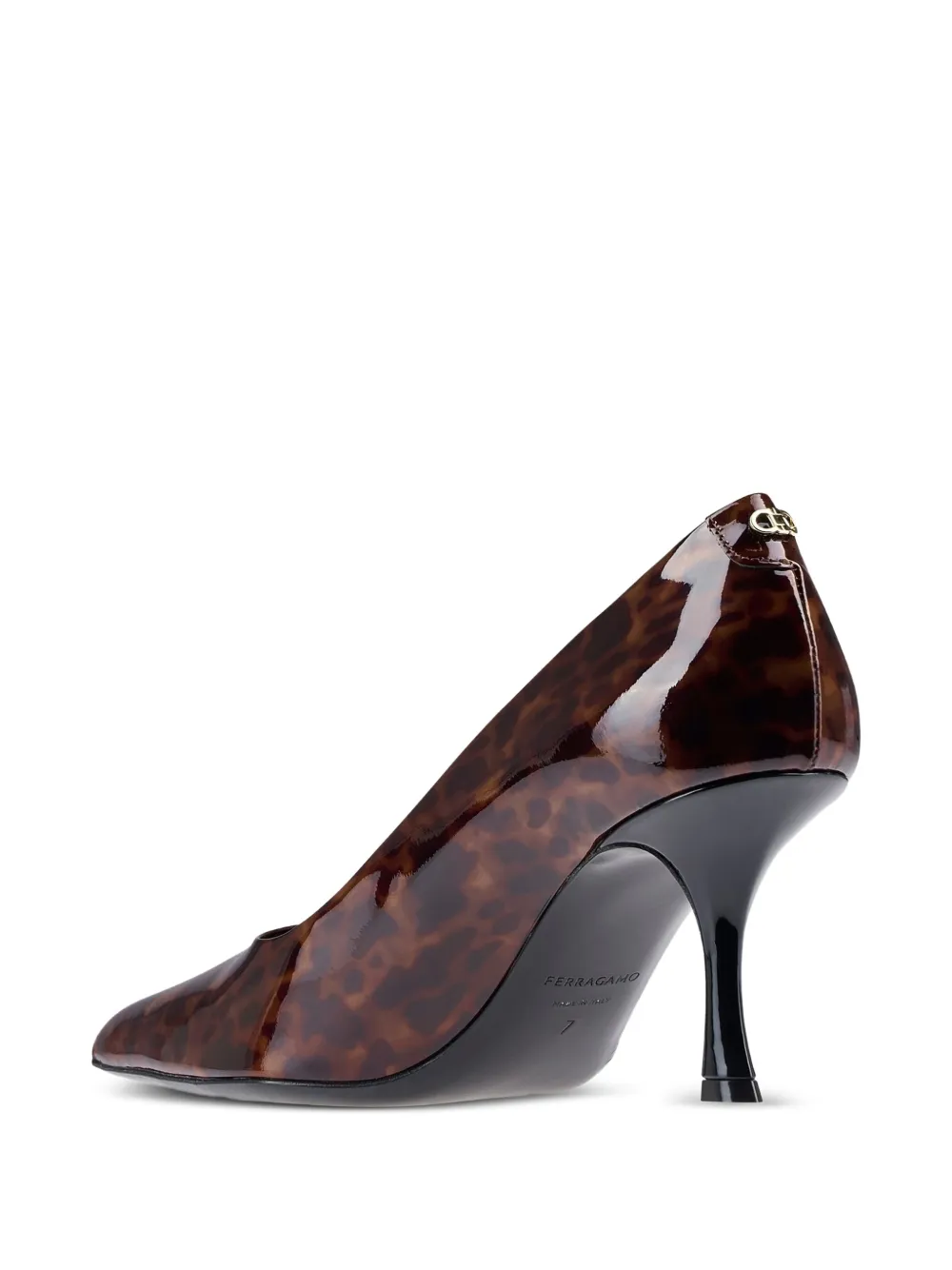 Ferragamo 70mm patent-leather leopard-print pumps Brown