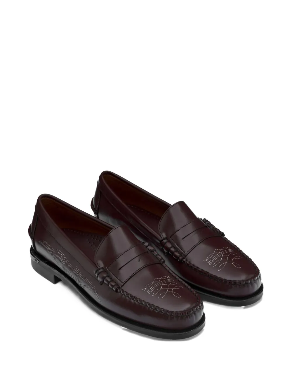 Sebago Dan El Paso Embroidered Penny Loafers In Burgundy