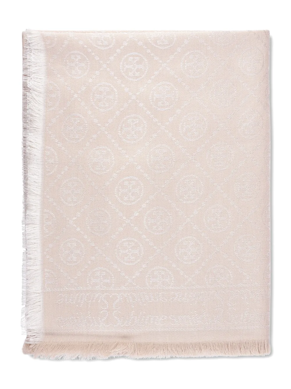 Tory Burch Logo-pattern Fringed-edges Scarf In Pink