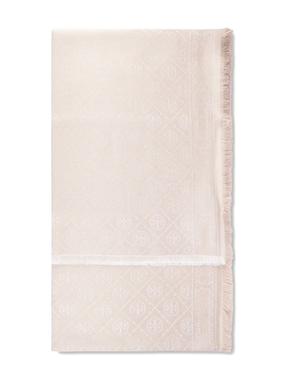 Tory Burch Logo-pattern Fringed-edges Scarf In Pink
