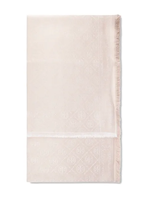 Tory Burch logo-pattern fringed-edges scarf
