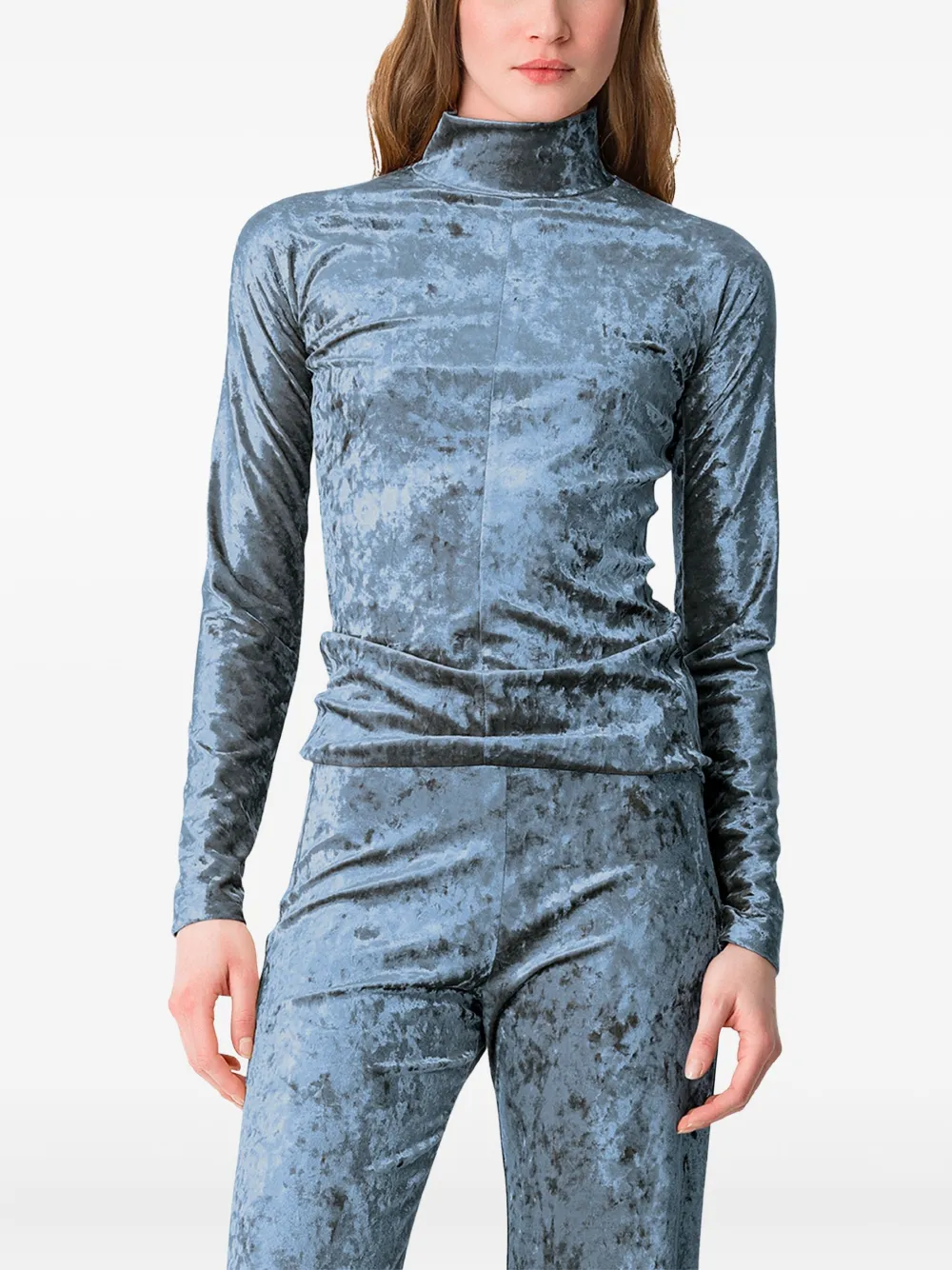 Forte Forte crushed-velvet high-neck top - Blauw