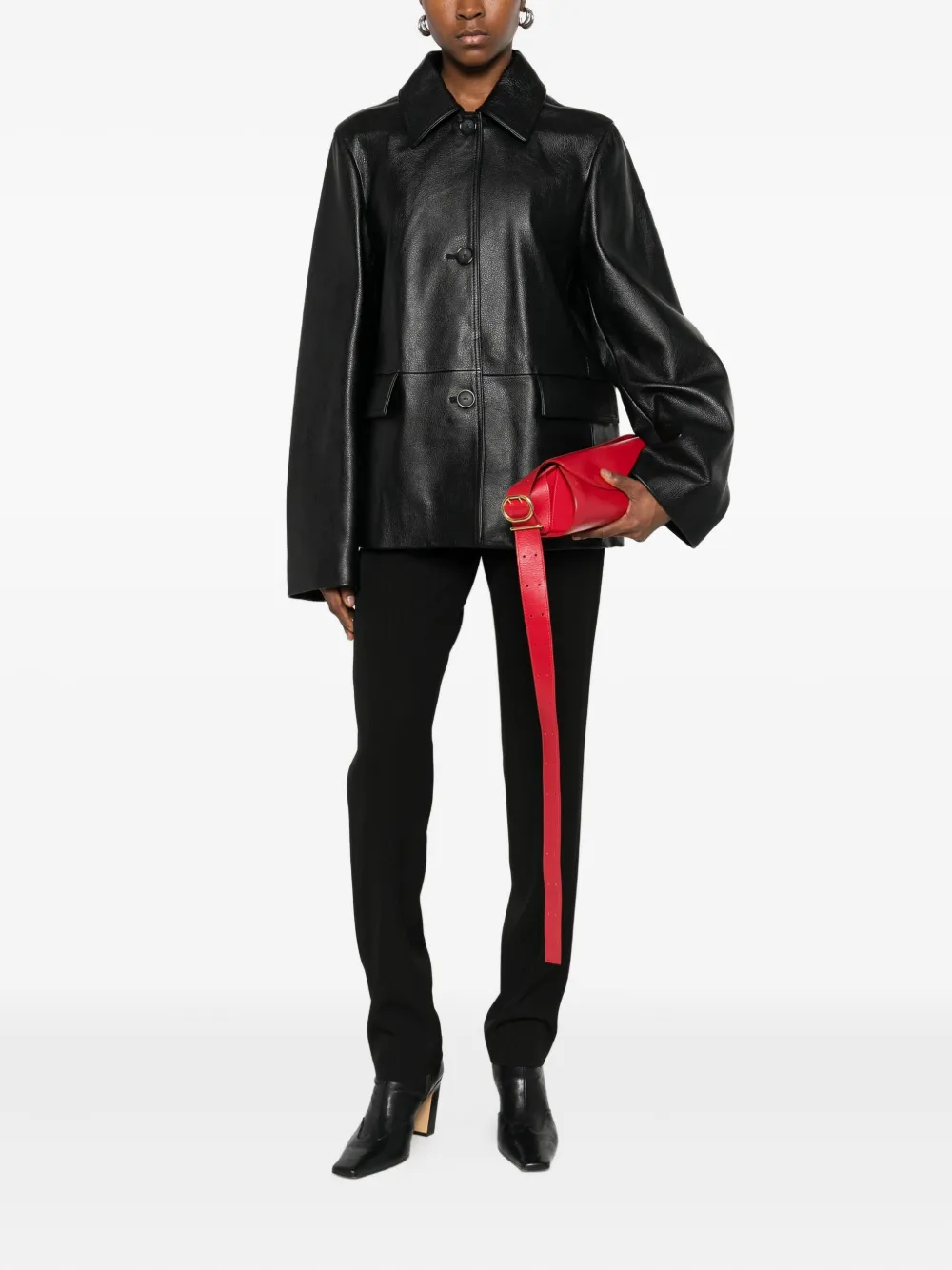 Totême Grained-texture Leather Jacket In Black