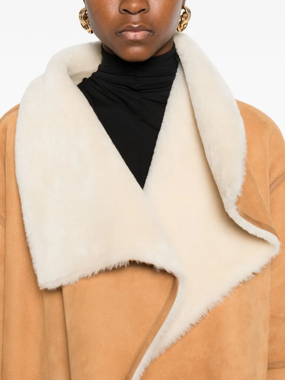 Totême Draped Shearling Coat In Brown