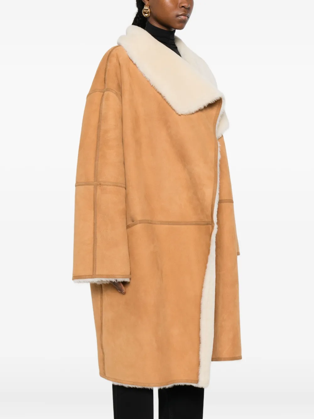 Totême Draped Shearling Coat In Brown