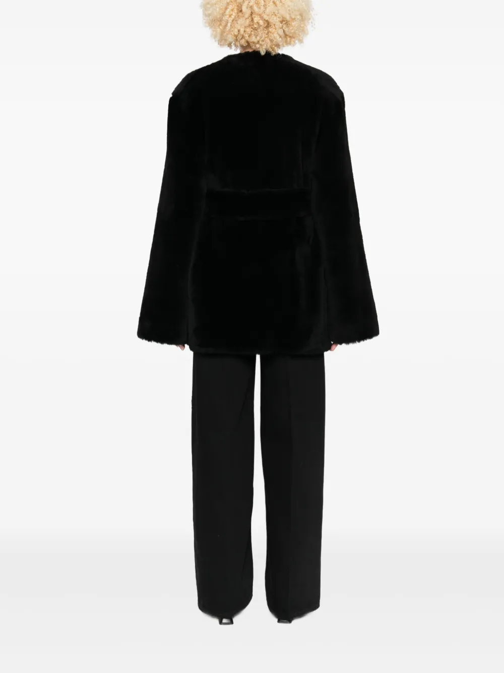 Totême Belted Shearling Jacket In Black