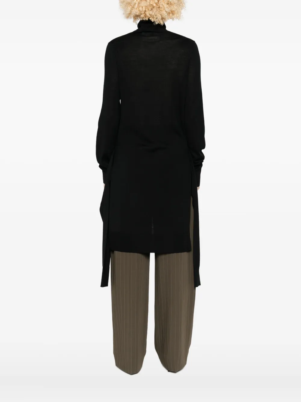 Totême Double-sleeve Tie-front Turtleneck Dress In Black