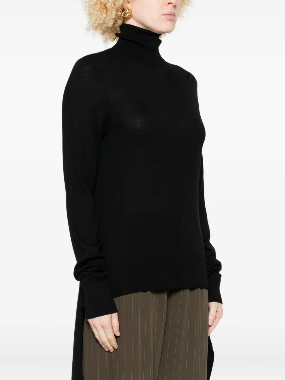 Totême Double-sleeve Tie-front Turtleneck Dress In Black