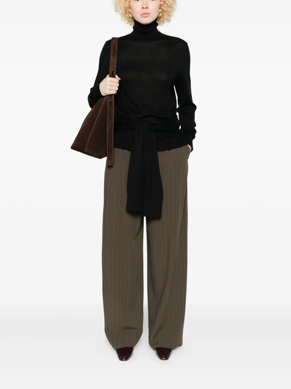 Totême Double-sleeve Tie-front Turtleneck Dress In Black