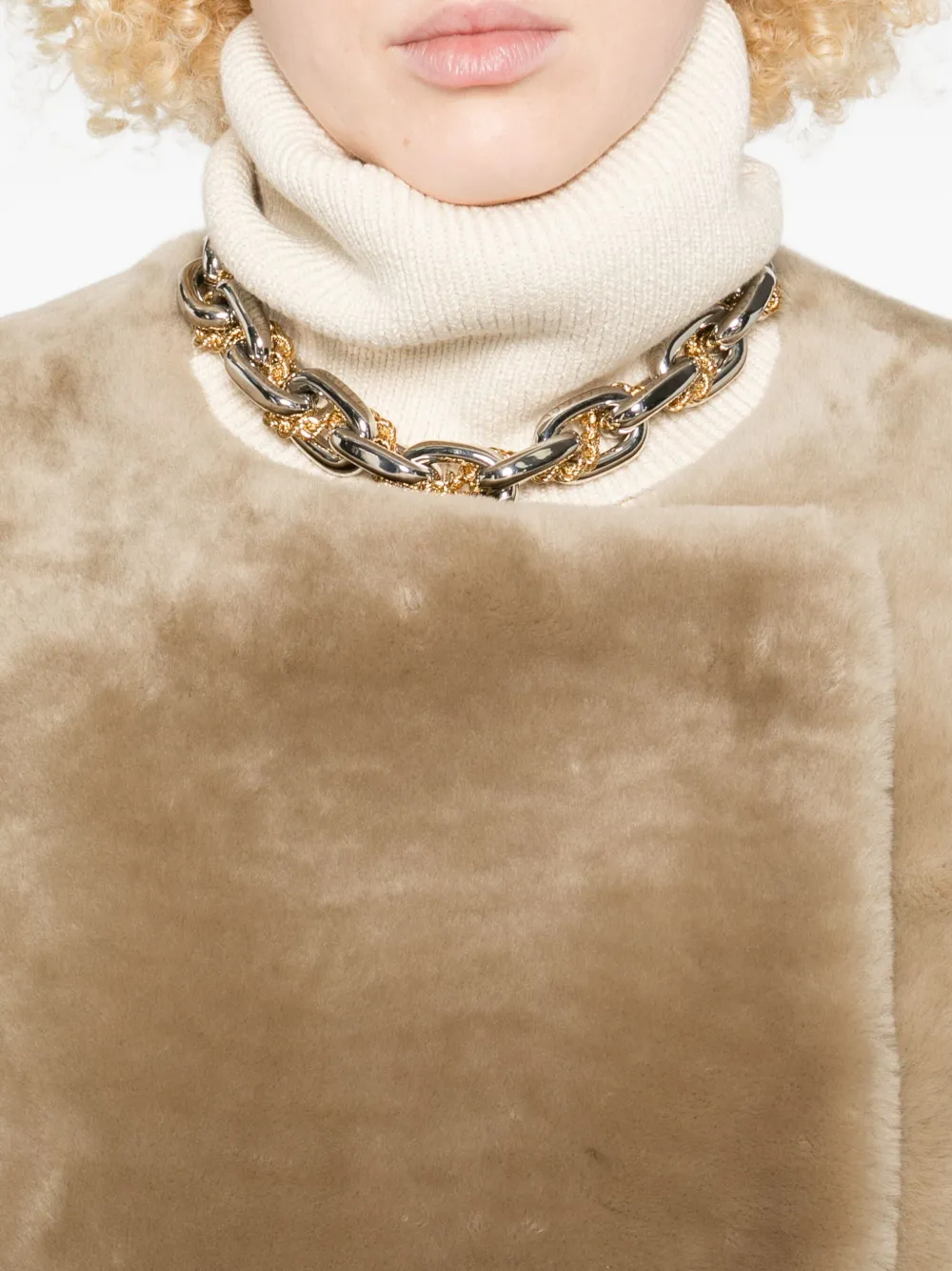 Totême Knee Length Shearling Coat And Pockets In Neutral