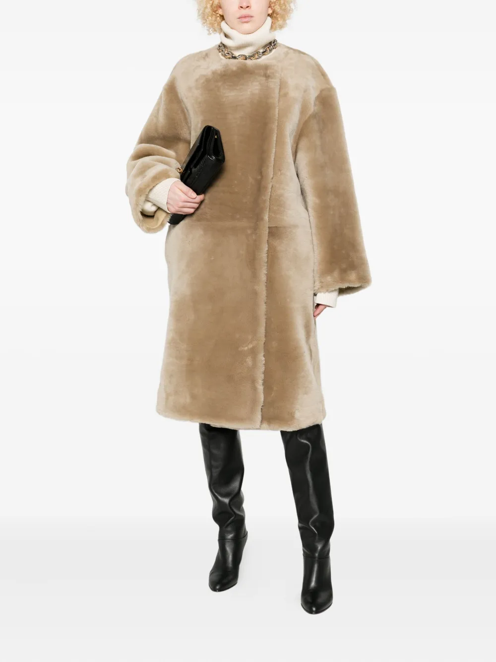 TOTEME collarless shearling coat | Single Breasted Coats | Image 2