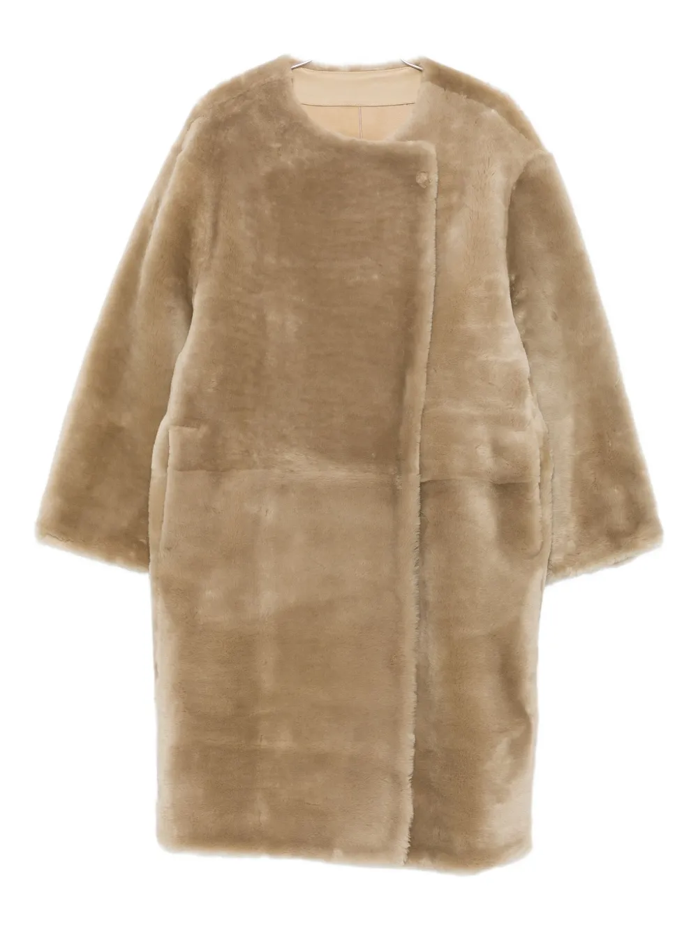 Totême Knee Length Shearling Coat And Pockets In Neutral