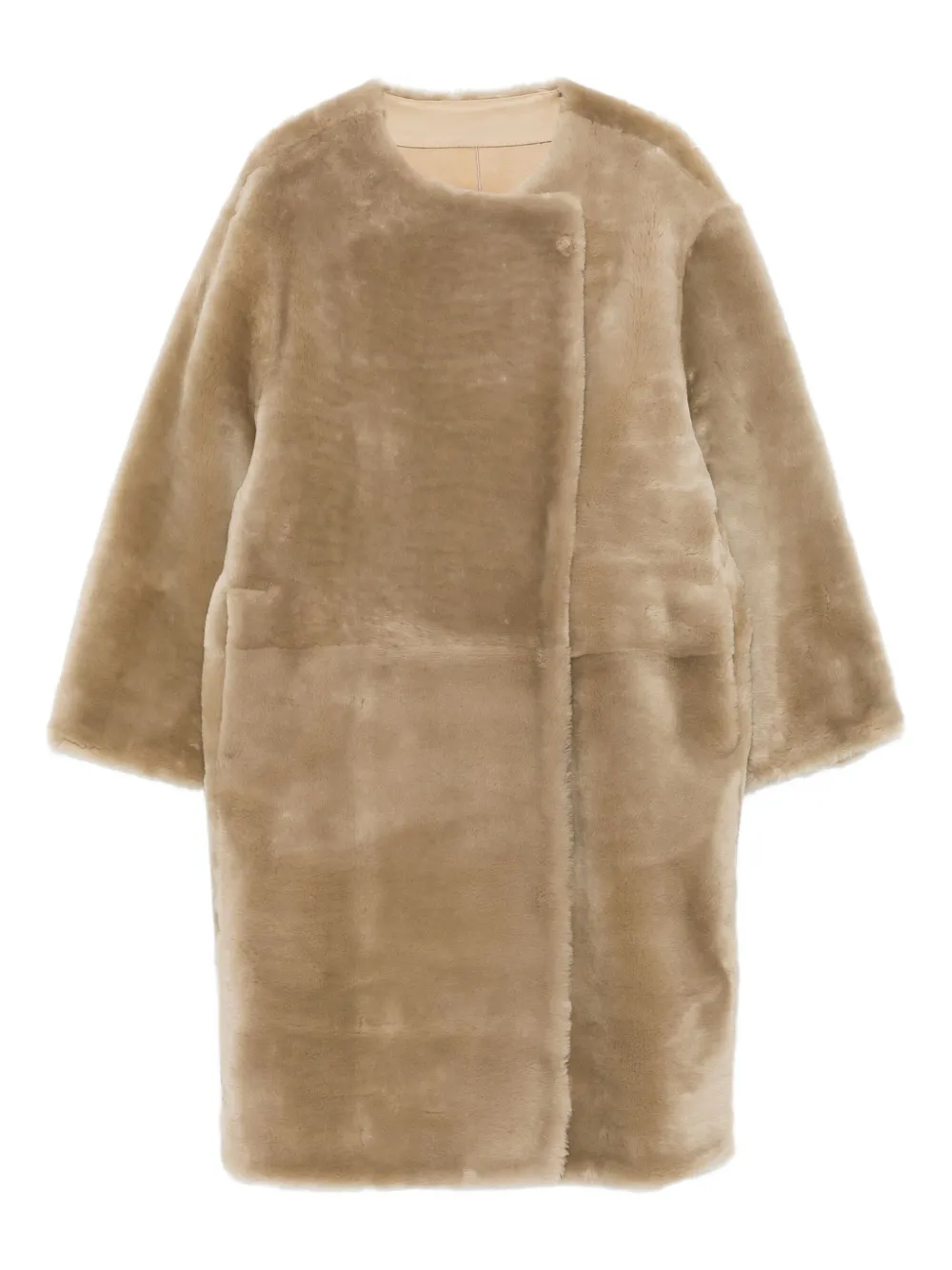 TOTEME collarless shearling coat | Neutrals | Image 1