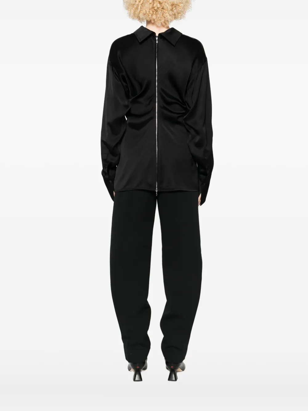 Totême Slouch Zip-front Draped Blouse In Black