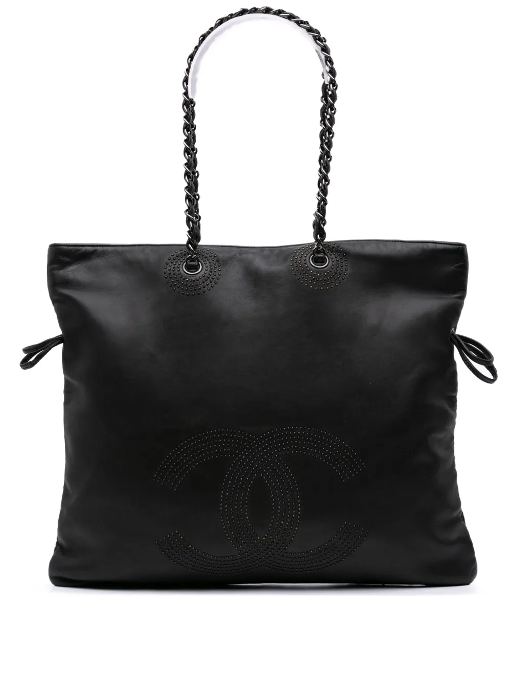 CHANEL Pre-Owned 2008-2009 ココマーク ラムスキン スタッズ ボンボン ハンドバッグ - パープル CHANEL Pre-Owned 2008-2009 ココマーク ラムスキン スタッズ ボンボン ハンドバッグ - パープル