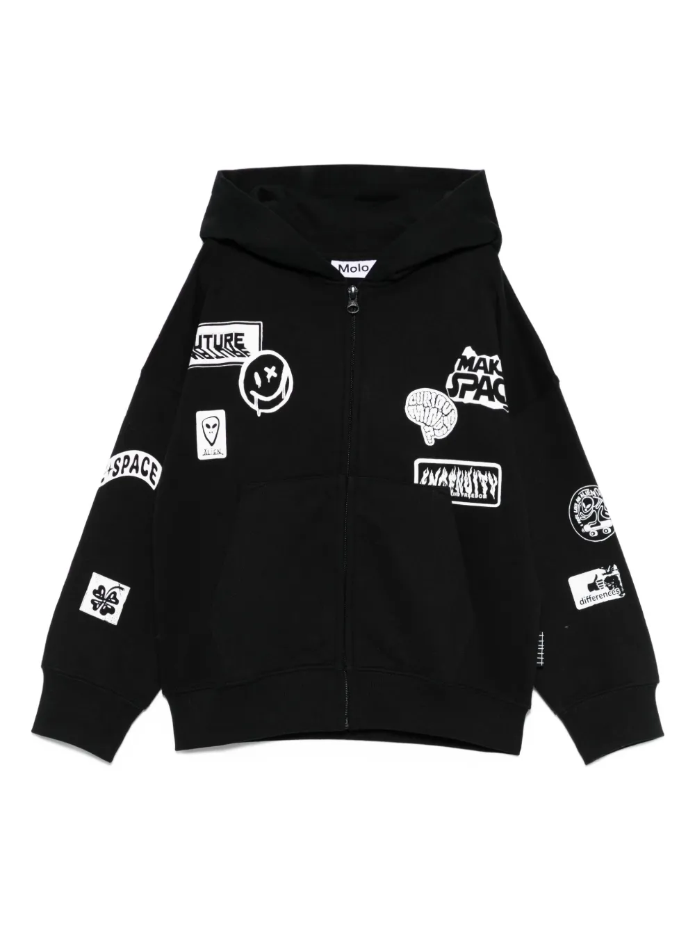 Molo Hoodie met patchdetail en rits Zwart