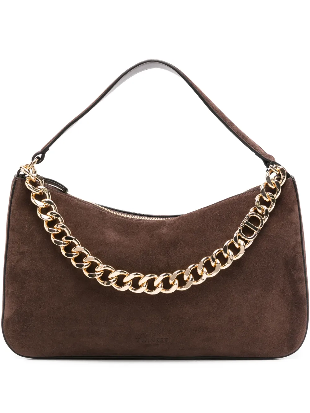TWINSET Liliane chain-embellished suede shoulder bag - ブラウン TWINSET Liliane chain-embellished suede shoulder bag - ブラウン