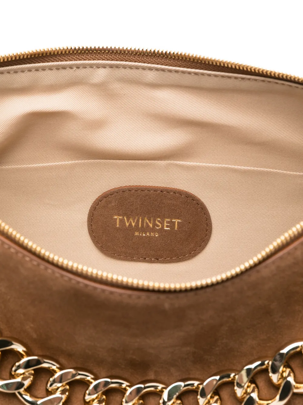 TWINSET Liliane suède schoudertas verfraaid met ketting Bruin