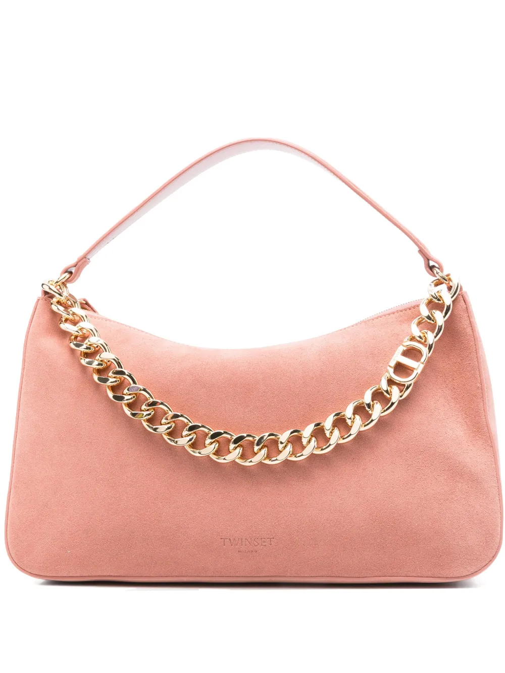 TWINSET Liliane chain-embellished suede shoulder bag - ピンク TWINSET Liliane chain-embellished suede shoulder bag - ピンク