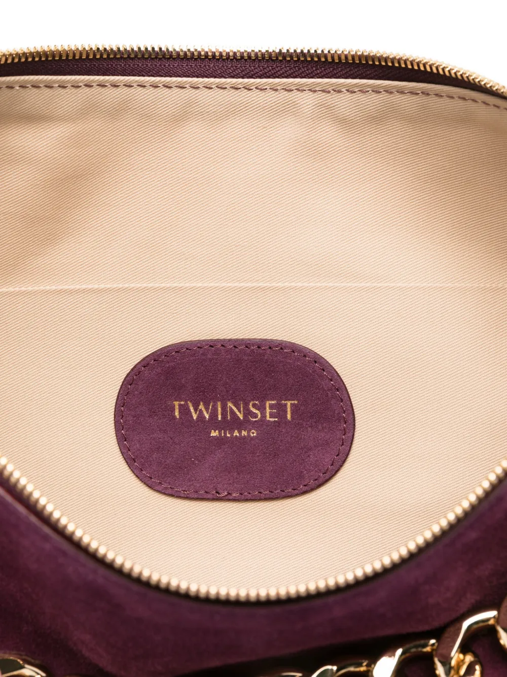 TWINSET Liliane suède schoudertas verfraaid met ketting Paars