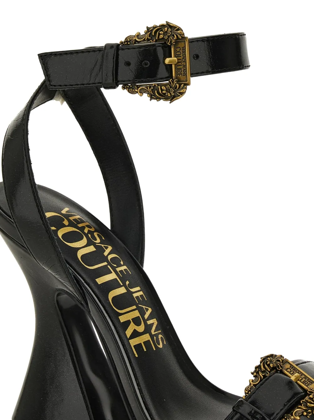 Versace Jeans Couture Sandalen met bewerkte hak en gesp Zwart