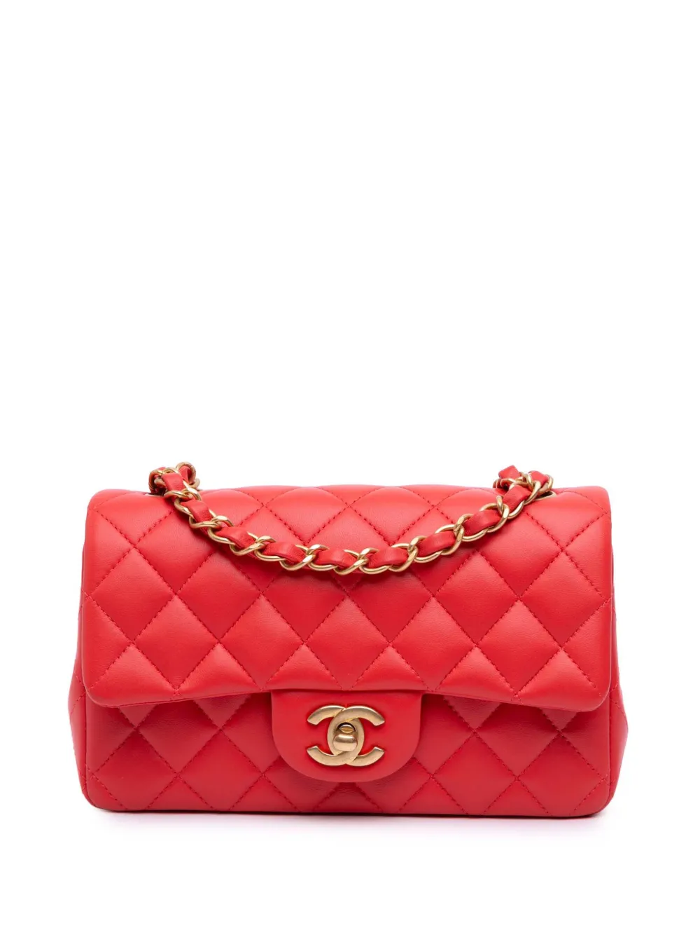 CHANEL Pre-Owned 2019 ミニ レクタンギュラー クラシック ラムスキン シングルフラップ ショルダーバッグ - レッド CHANEL Pre-Owned 2019 ミニ レクタンギュラー クラシック ラムスキン シングルフラップ ショルダーバッグ - レッド