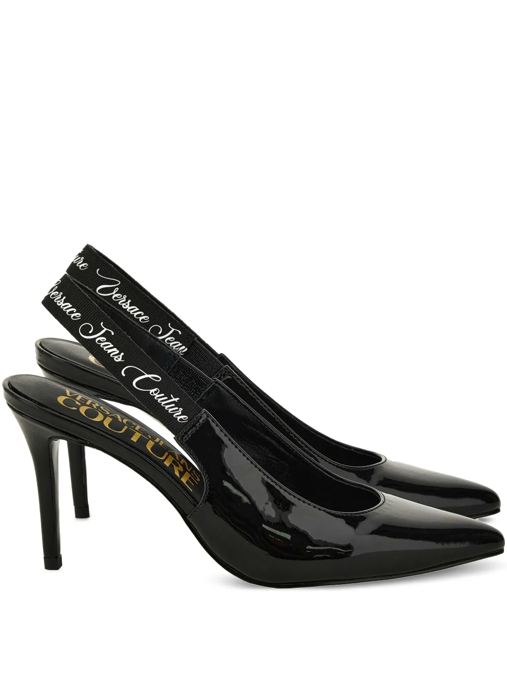 Versace Jeans Couture slingback patent leather pumps Black