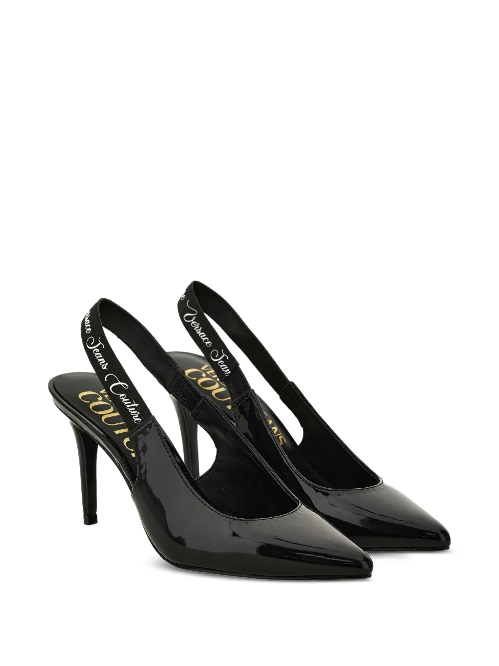 Versace Jeans Couture slingback patent leather pumps Black